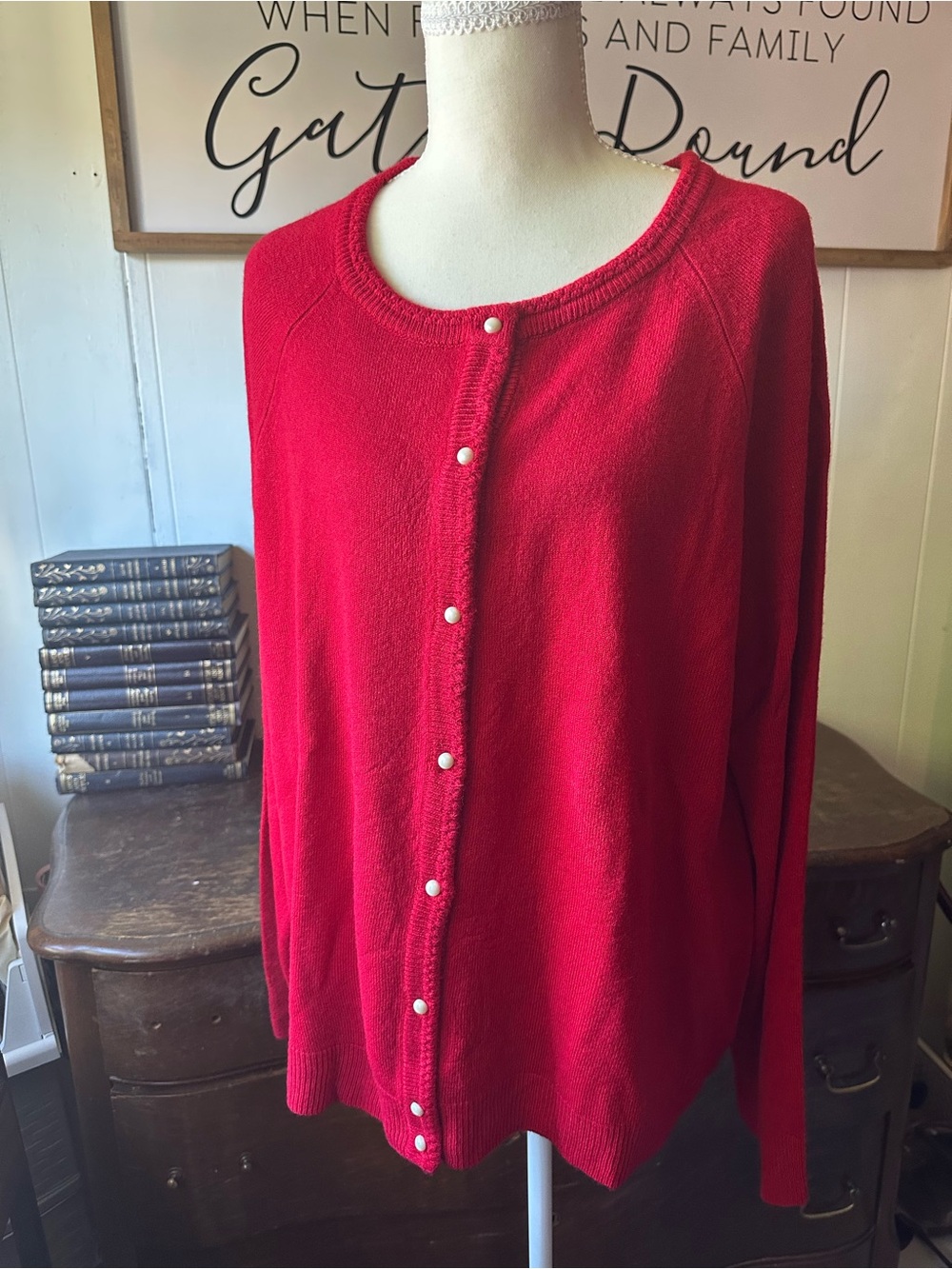Karen Scott Red Pearl-Button Cardigan Sweater